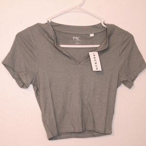 pacsun blue ribbed schoolgirl notched crop top